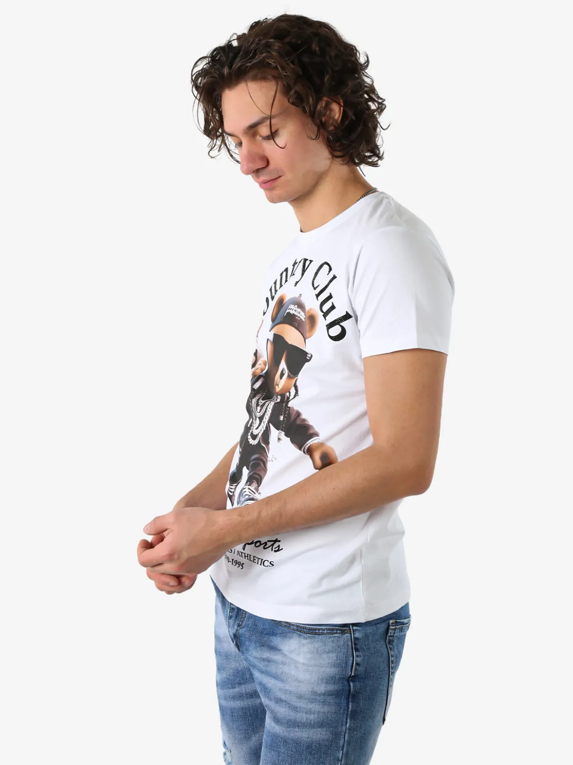 Belman T-shirt da uomo in cotone con stampa orsacchiotto - bianco