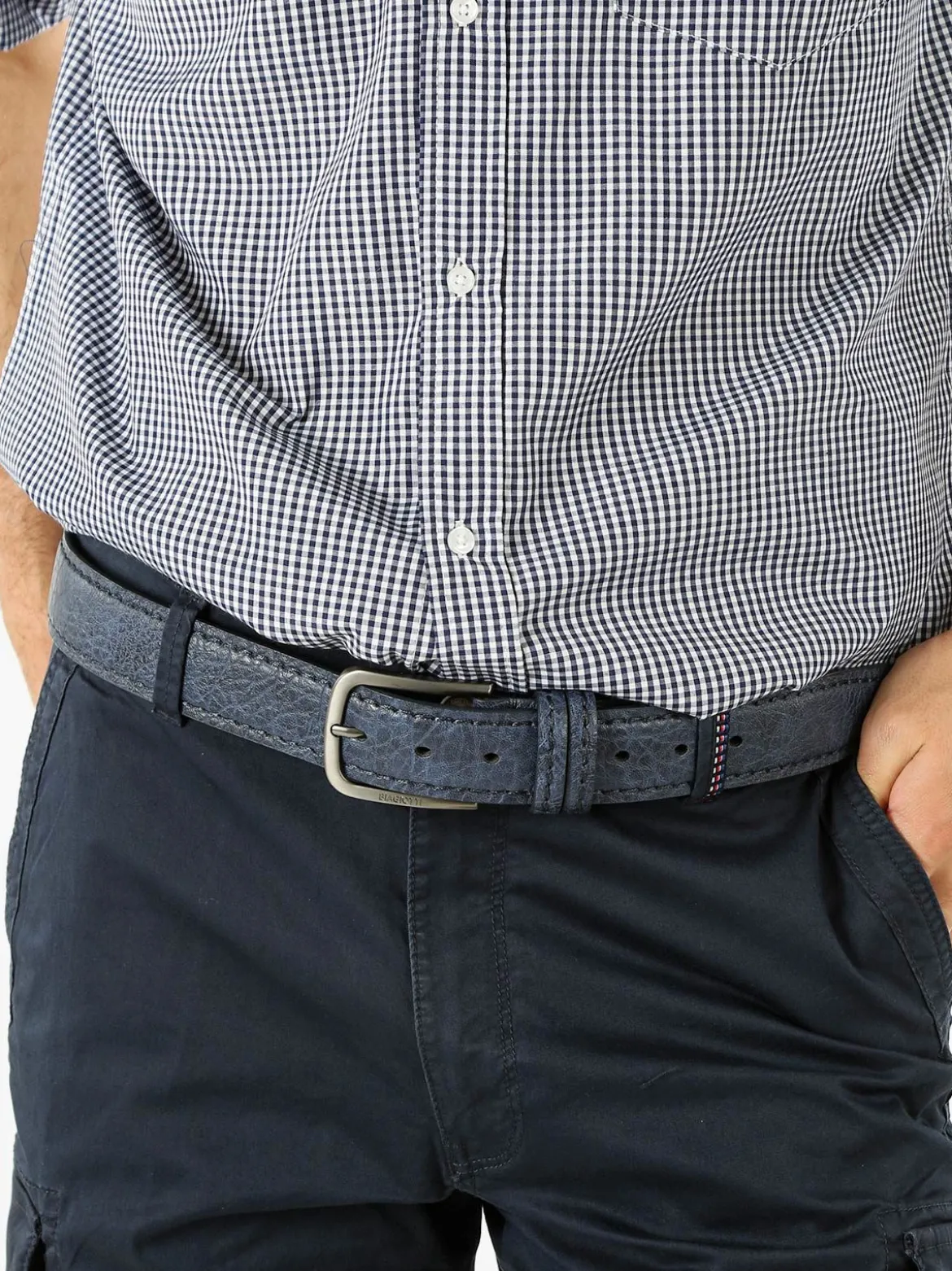 Biagiotti Uomo Cintura da uomo con fodera in pelle - blu scuro