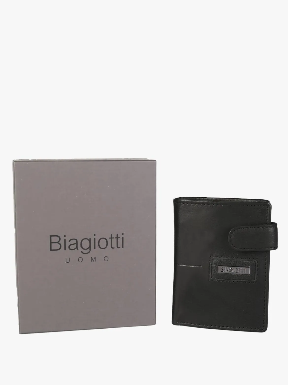 Biagiotti Uomo Mini portafoglio in pelle da uomo verticale con bottone - nero