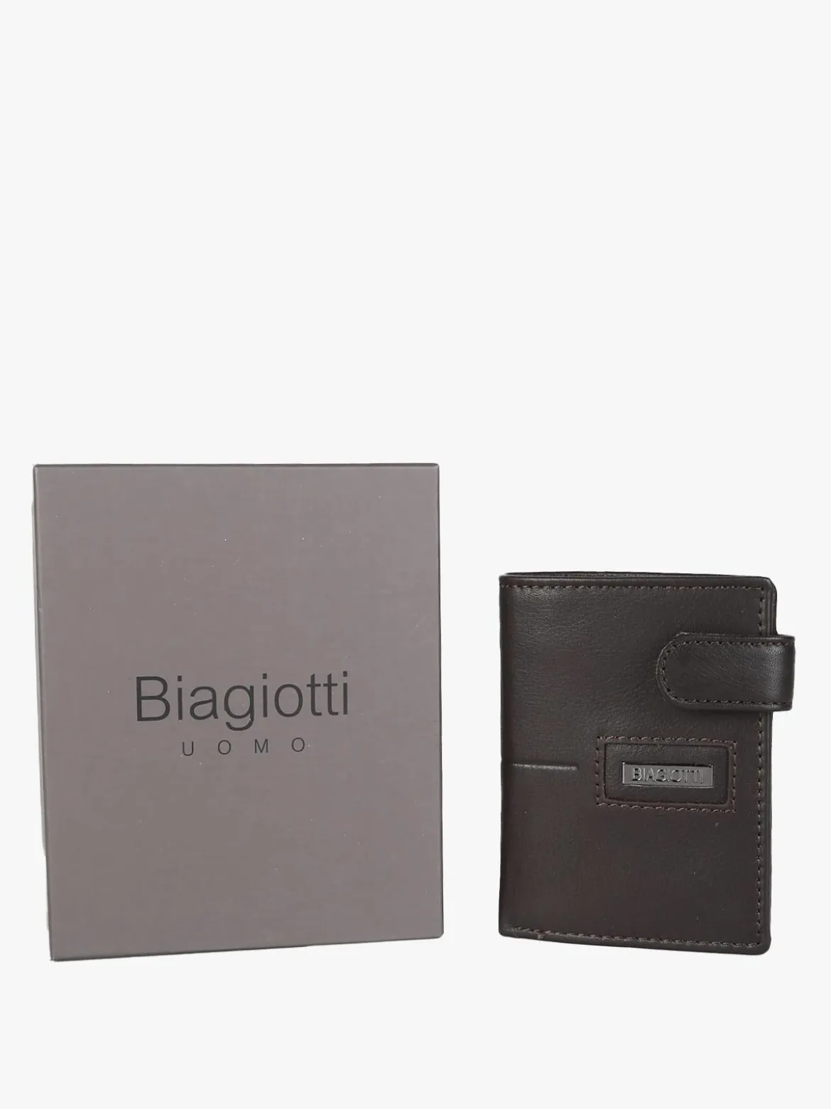 Biagiotti Uomo Mini portafoglio in pelle da uomo verticale con bottone - moro