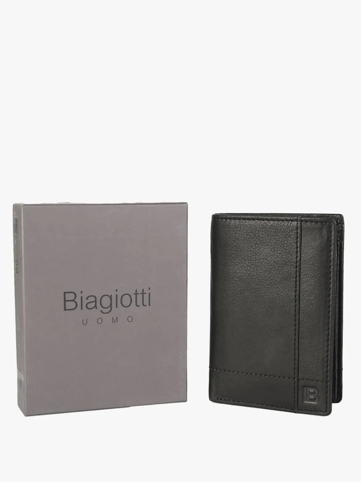 Biagiotti Uomo Portafoglio in pelle da uomo verticale con apertura a libro - nero
