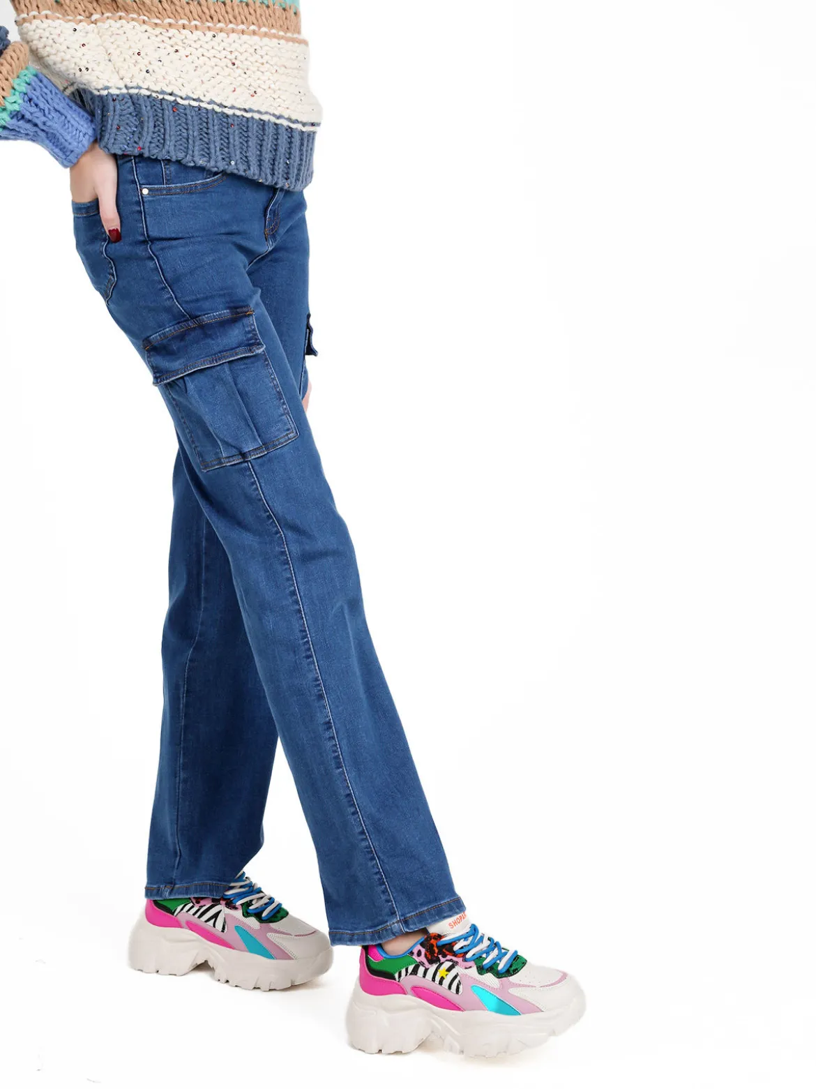 Blue Skk Jeans donna con tasconi laterali a gamba dritta