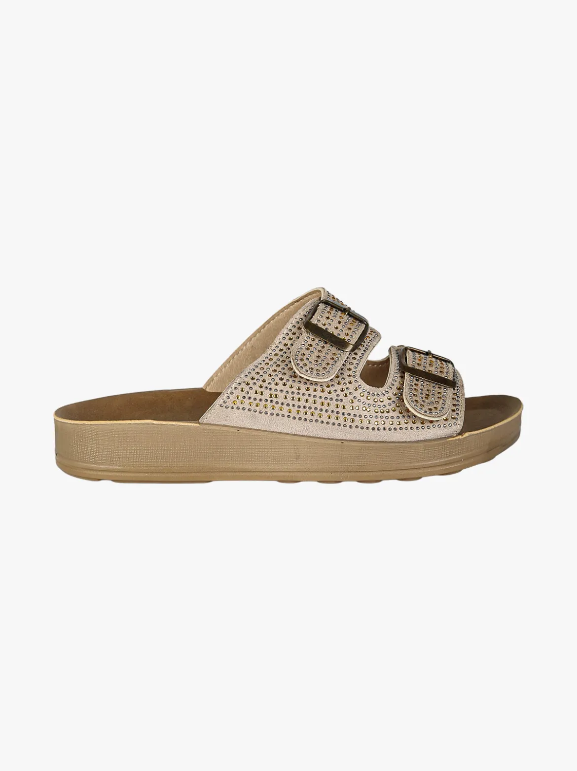 Blu Star Ciabatte da donna con doppie fibbie e micro borchie - beige