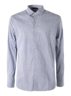Bread & Buttons Camicia da uomo in cotone a maniche lunghe con stampe - blu