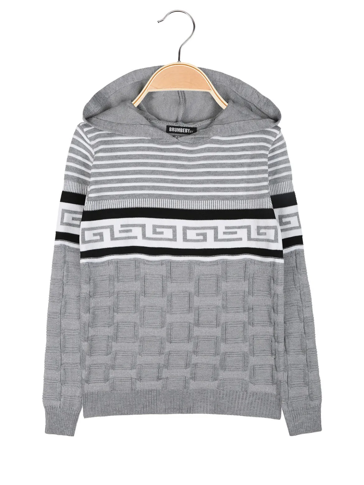 Brum Beby Pullover da bambino in maglia con cappuccio - grigio