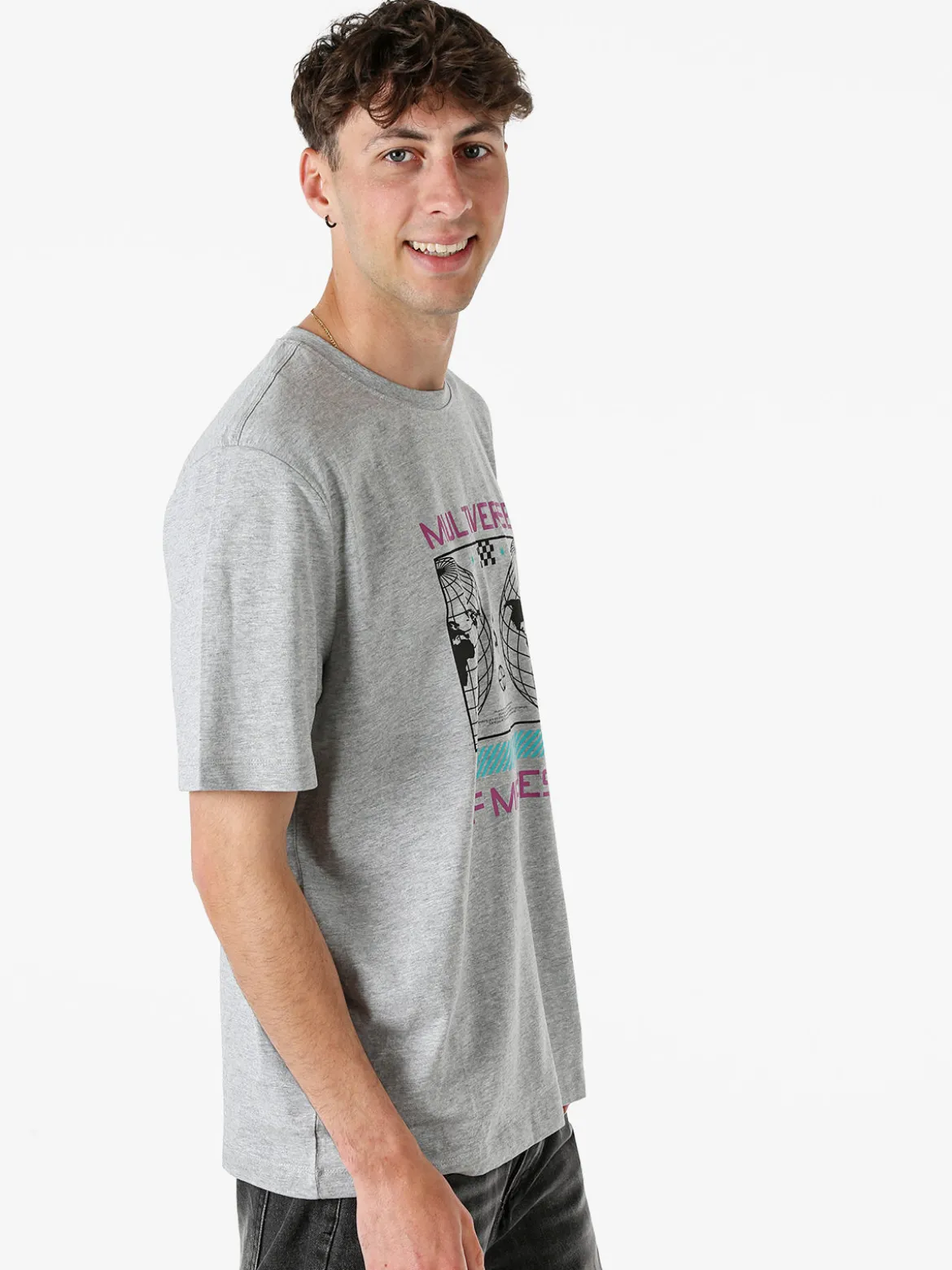 Buoncostume T-shirt girocollo da uomo in cotone con stampa - grigio