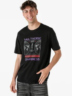 Buoncostume T-shirt girocollo da uomo in cotone con stampa - nero