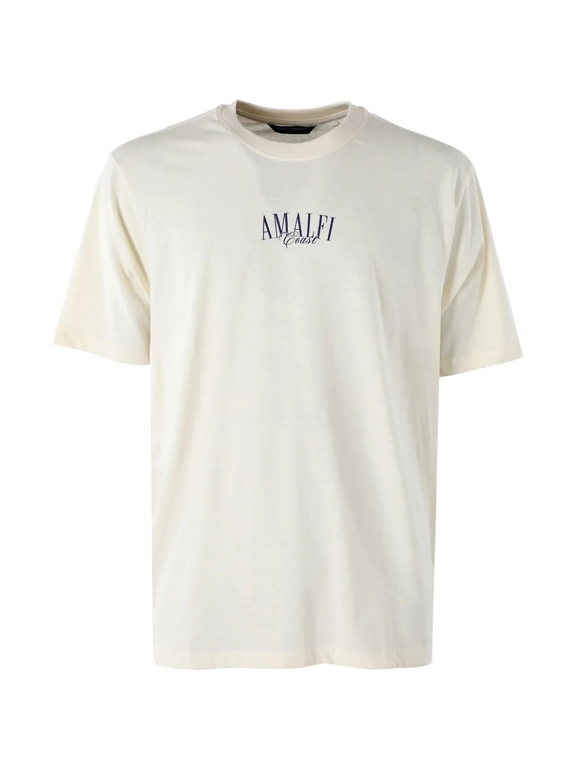 Buoncostume T-shirt in cotone da uomo con stampa AMALFI davanti e dietro - panna