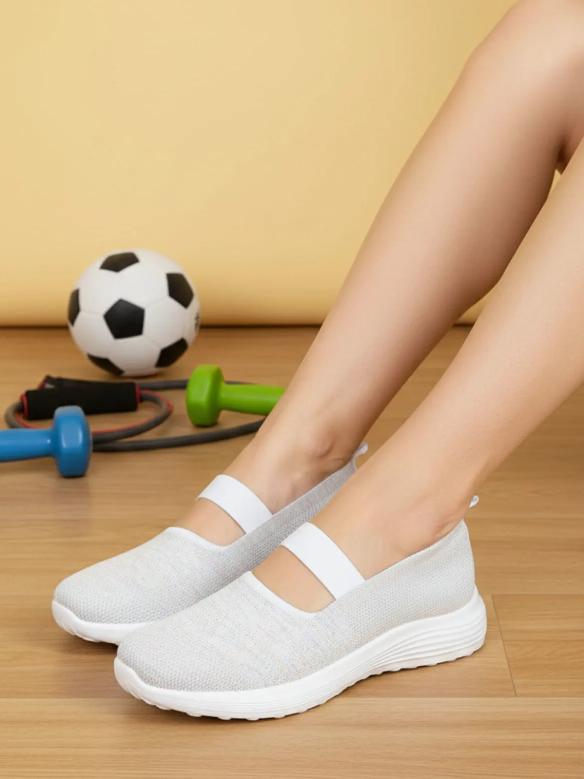 Canguro Ballerine donna in maglia con zeppa e fascia elastica - bianco