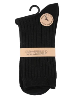Cashmere Blend Calze corte donna a coste in misto cashmere - nero