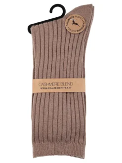 Cashmere Blend Calze lunghe donna a coste in misto cashmere - khaki