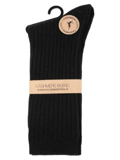 Cashmere Blend Calze lunghe donna a coste in misto cashmere - nero