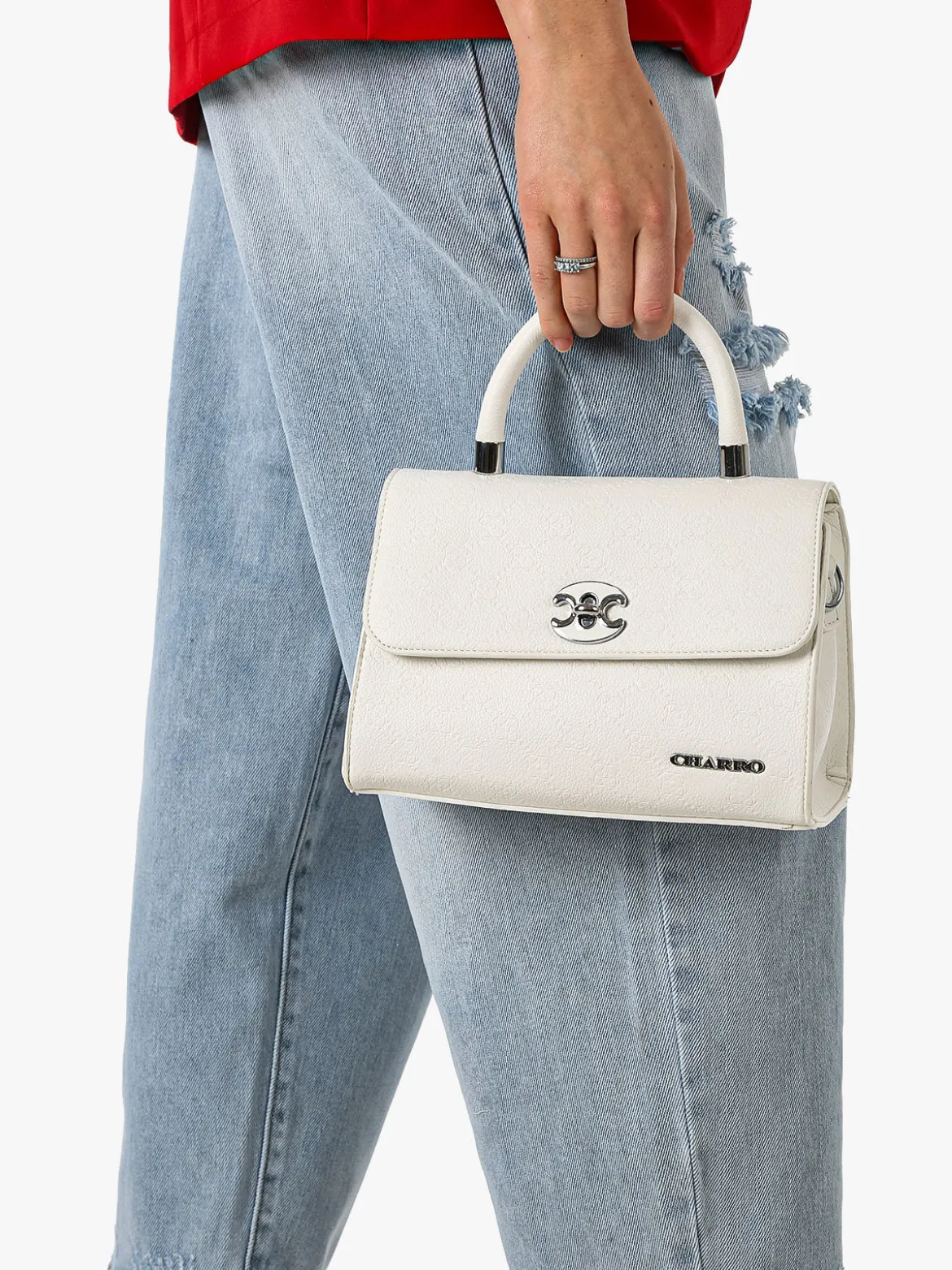 Charro Borsa a mano da donna con patta e chiusura a girello - bianco