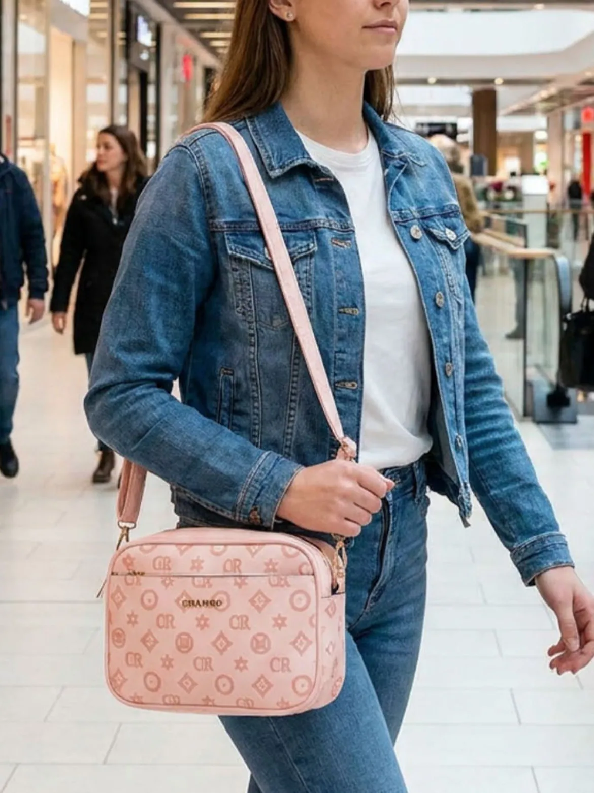 Charro Borsa a tracolla da donna con stampa monogramma - rosa