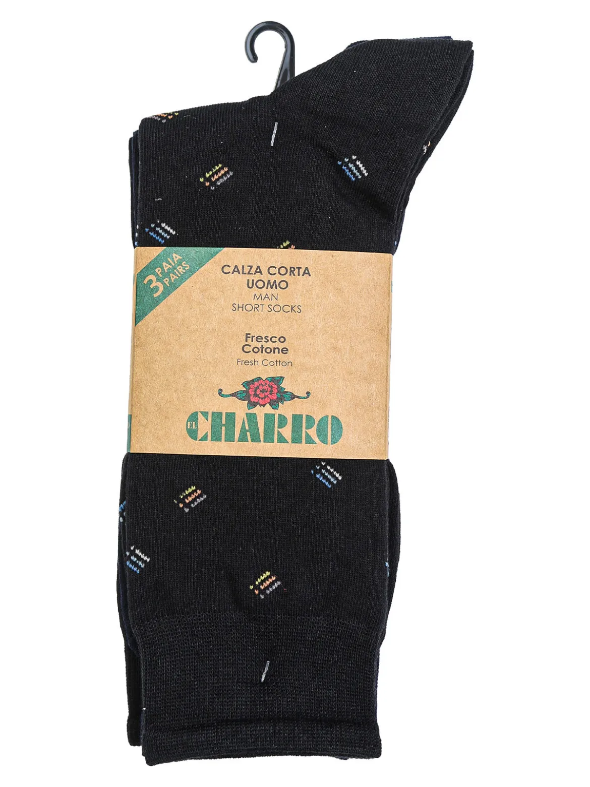 Charro Confezione da 3 paia di calze corte da uomo in cotone