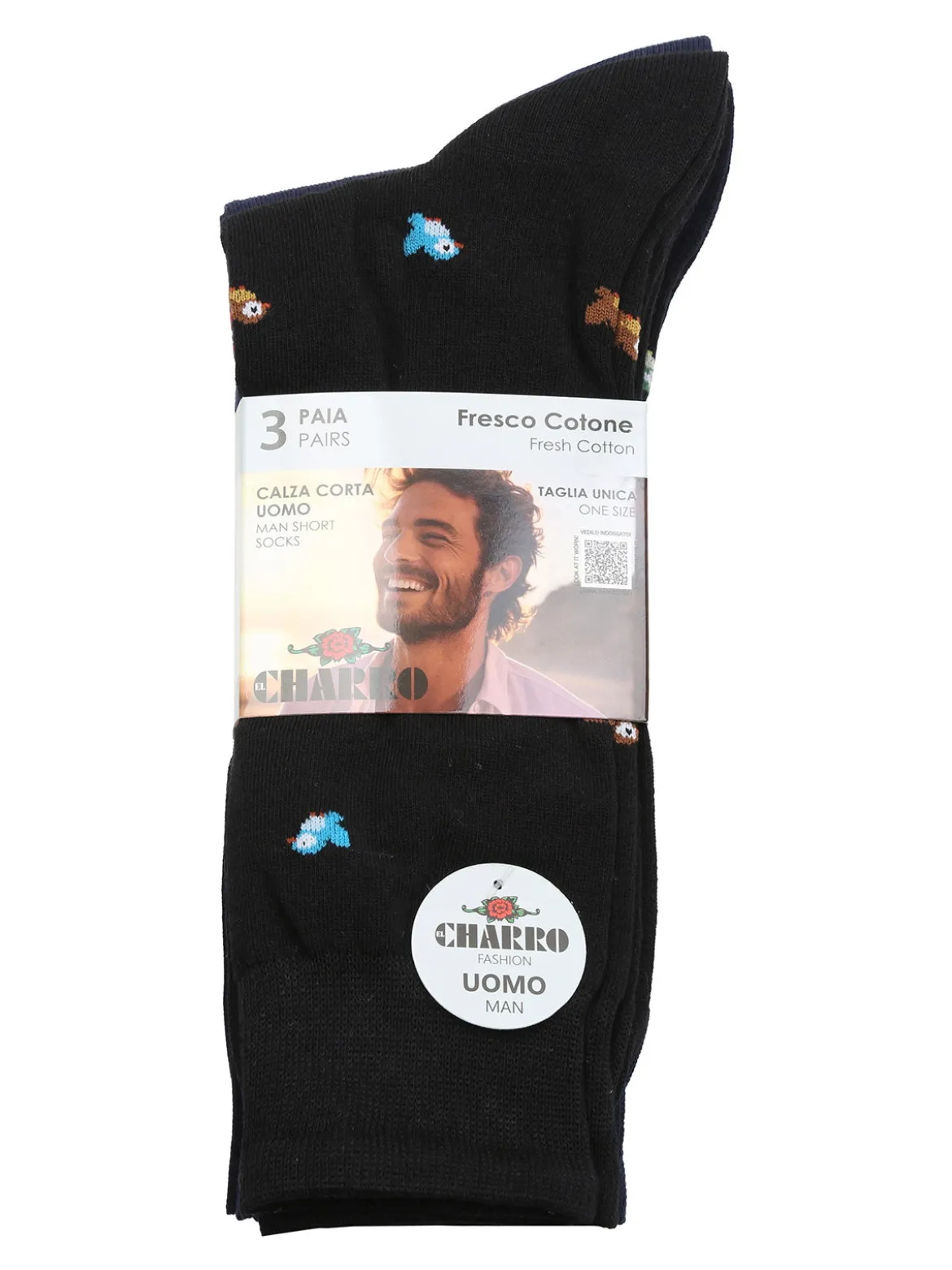 Charro Confezione da 3 paia di calze corte da uomo in cotone