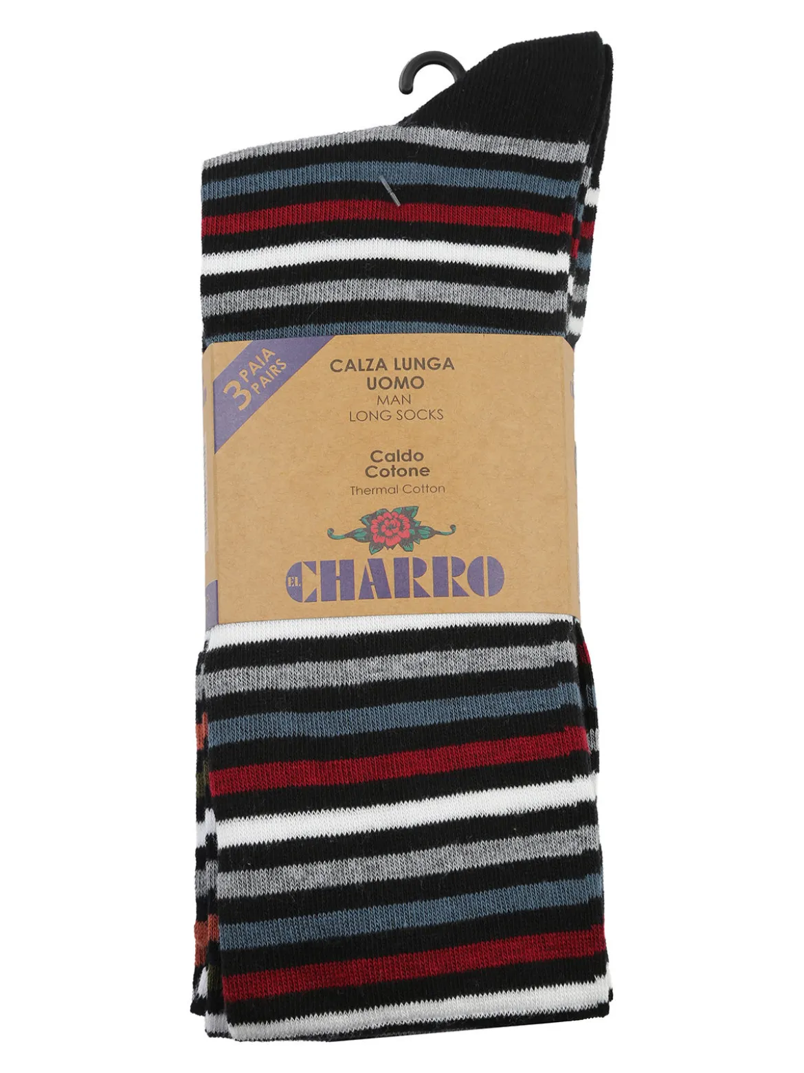 Charro Confezione da 3 paia di calze lunghe uomo a righe