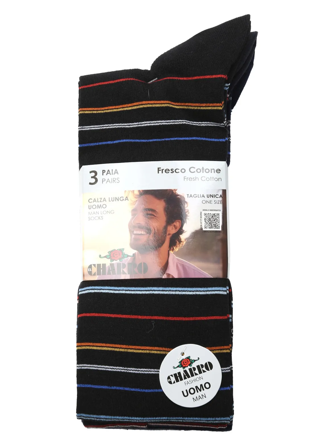 Charro Confezione da 3 paia di calze lunghe uomo a righe