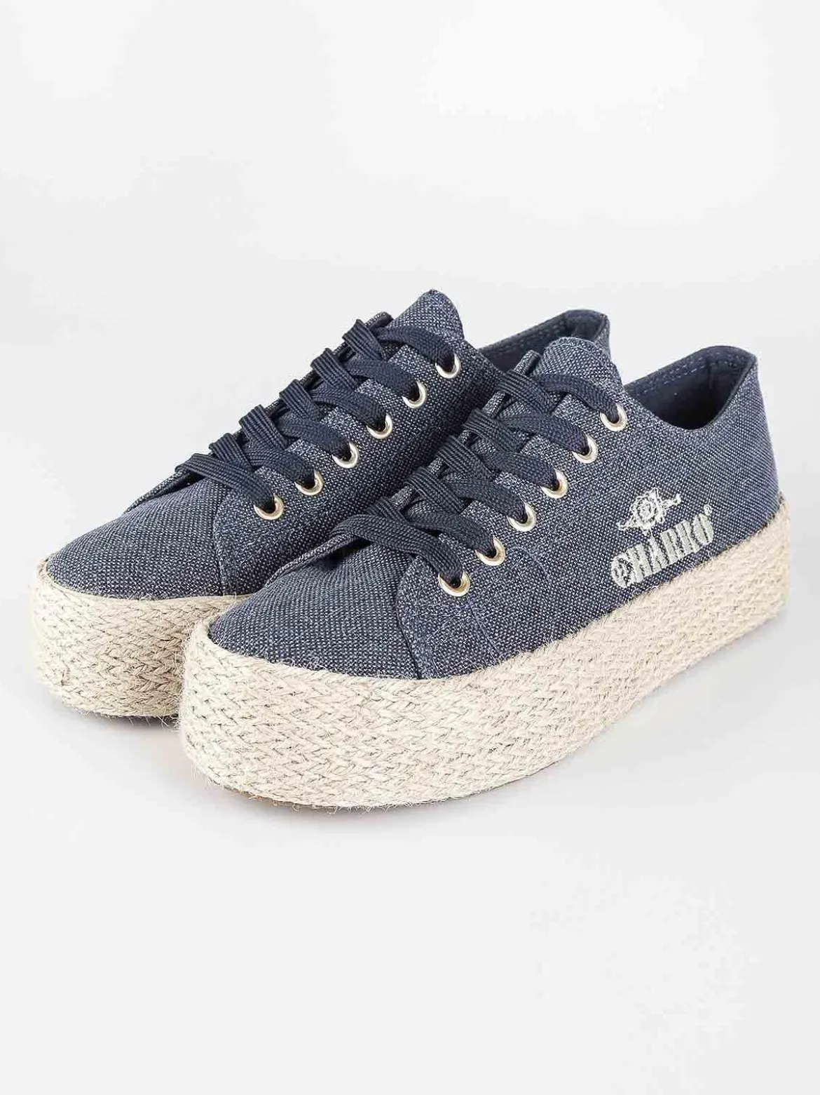 Charro Scarpe in tela jeans con platform in corda