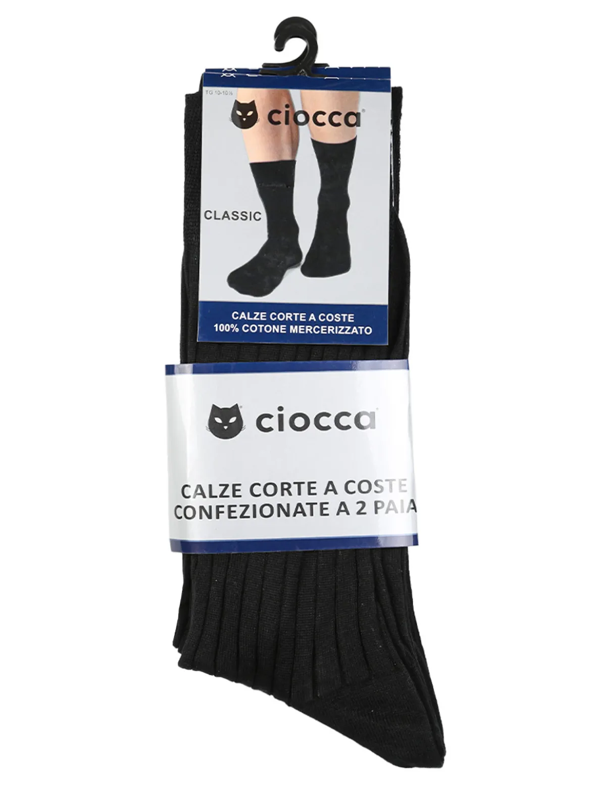 Ciocca Confezione da 2 paia di calze corte da uomo in cotone mercerizzato a coste - nero