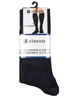 Ciocca Confezione da 2 paia di calze lunghe da uomo in cotone mercerizzato a coste - blu scuro