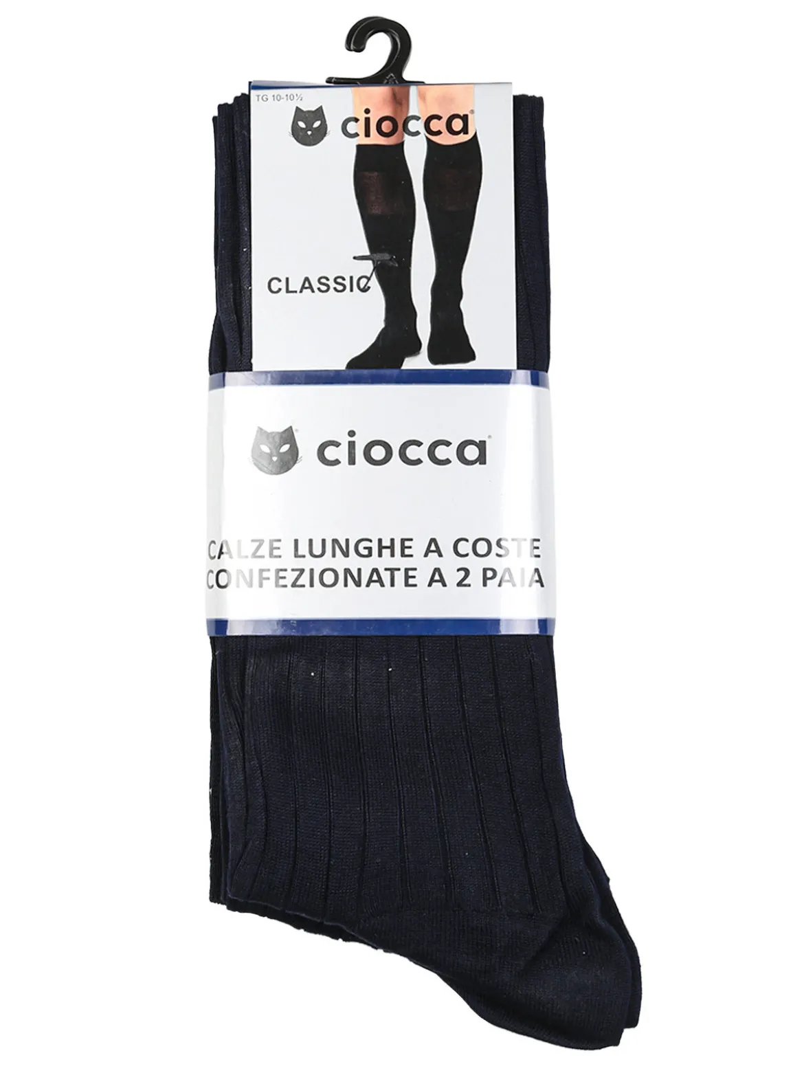 Ciocca Confezione da 2 paia di calze lunghe da uomo in cotone mercerizzato a coste - blu scuro