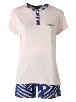 Coconuda Pigiama corto da donna in cotone con t-shirt e shorts a stampa - rosa