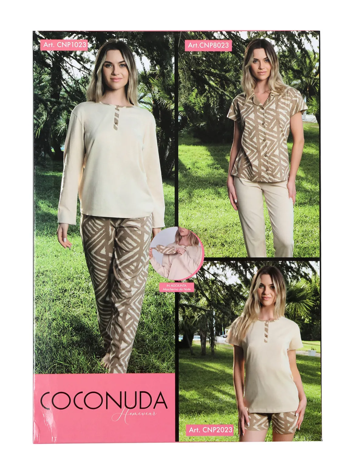 Coconuda Pigiama corto da donna in cotone con t-shirt e shorts a stampa - beige