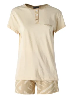 Coconuda Pigiama corto da donna in cotone con t-shirt e shorts a stampa - beige
