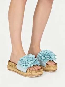 Confort Ciabatte donna con fiore e platform - blu