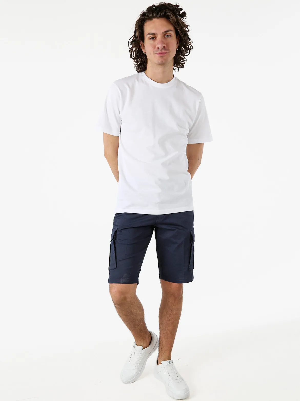 Cotton Belt Bermuda cargo da uomo in cotone stretch - blu