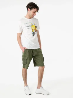 Cotton Belt Bermuda da uomo in cotone con tasconi laterali e coulisse - militare