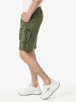 Cotton Belt Bermuda da uomo in cotone con tasconi laterali e coulisse - militare
