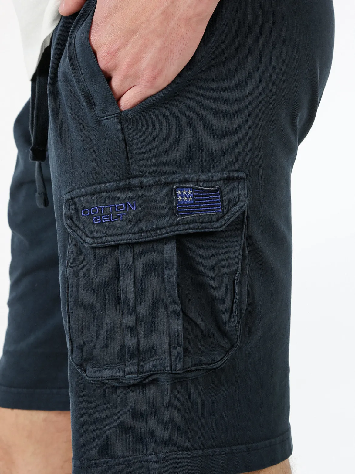 Cotton Belt Bermuda da uomo in cotone con tasconi laterali e coulisse - blu