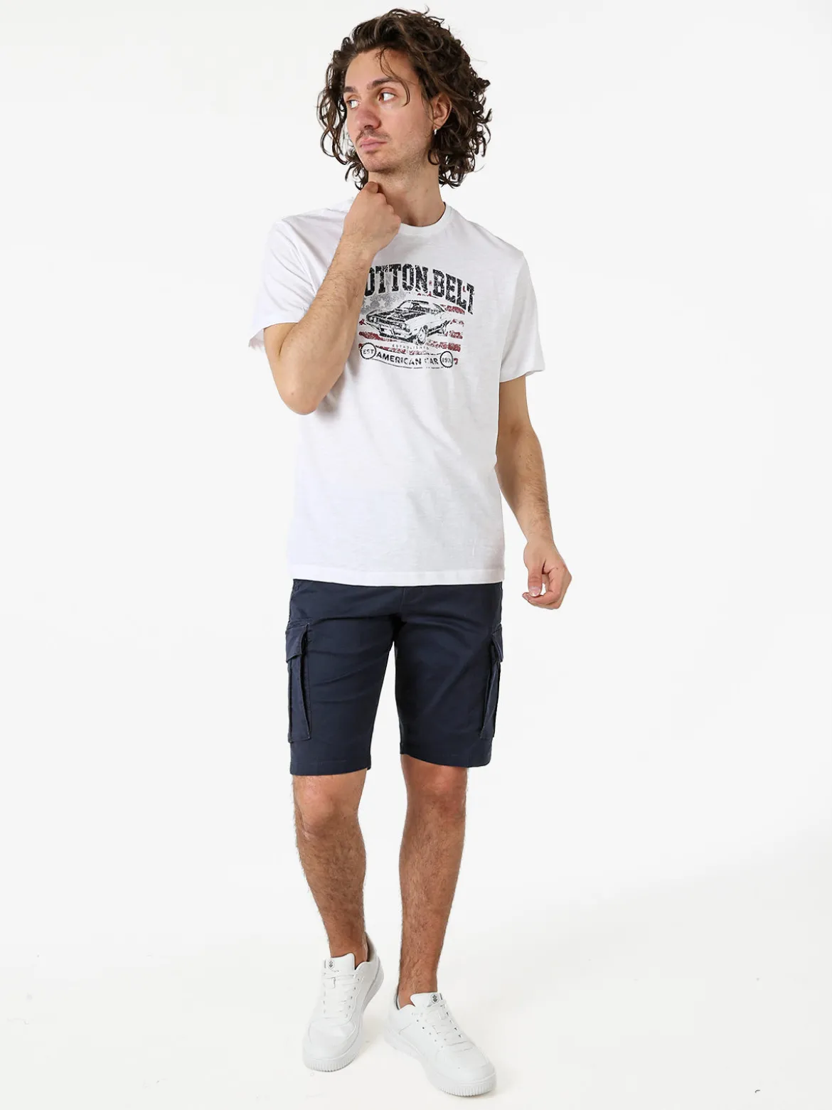 Cotton Belt Bermuda da uomo in cotone stretch con tasconi - blu scuro