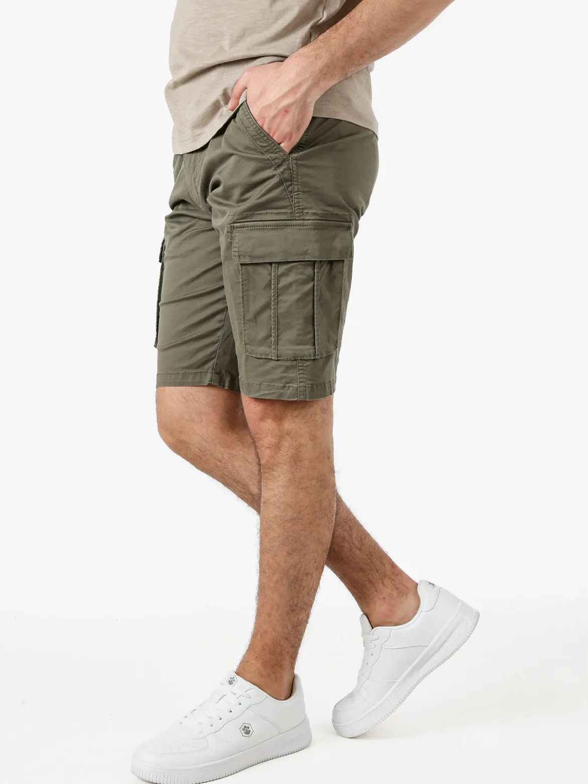 Cotton Belt Bermuda da uomo in cotone stretch con tasconi - militare