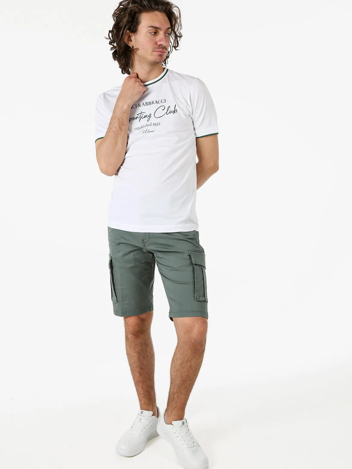 Cotton Belt Bermuda da uomo in cotone stretch con tasconi - verde