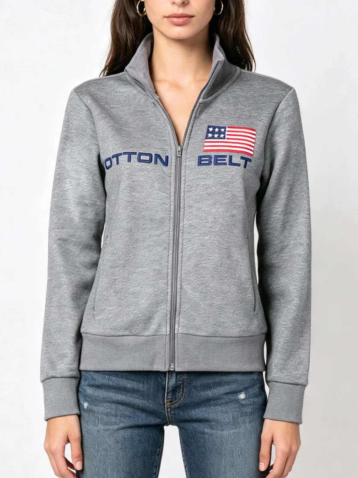 Cotton Belt Felpa pesante da donna con zip
