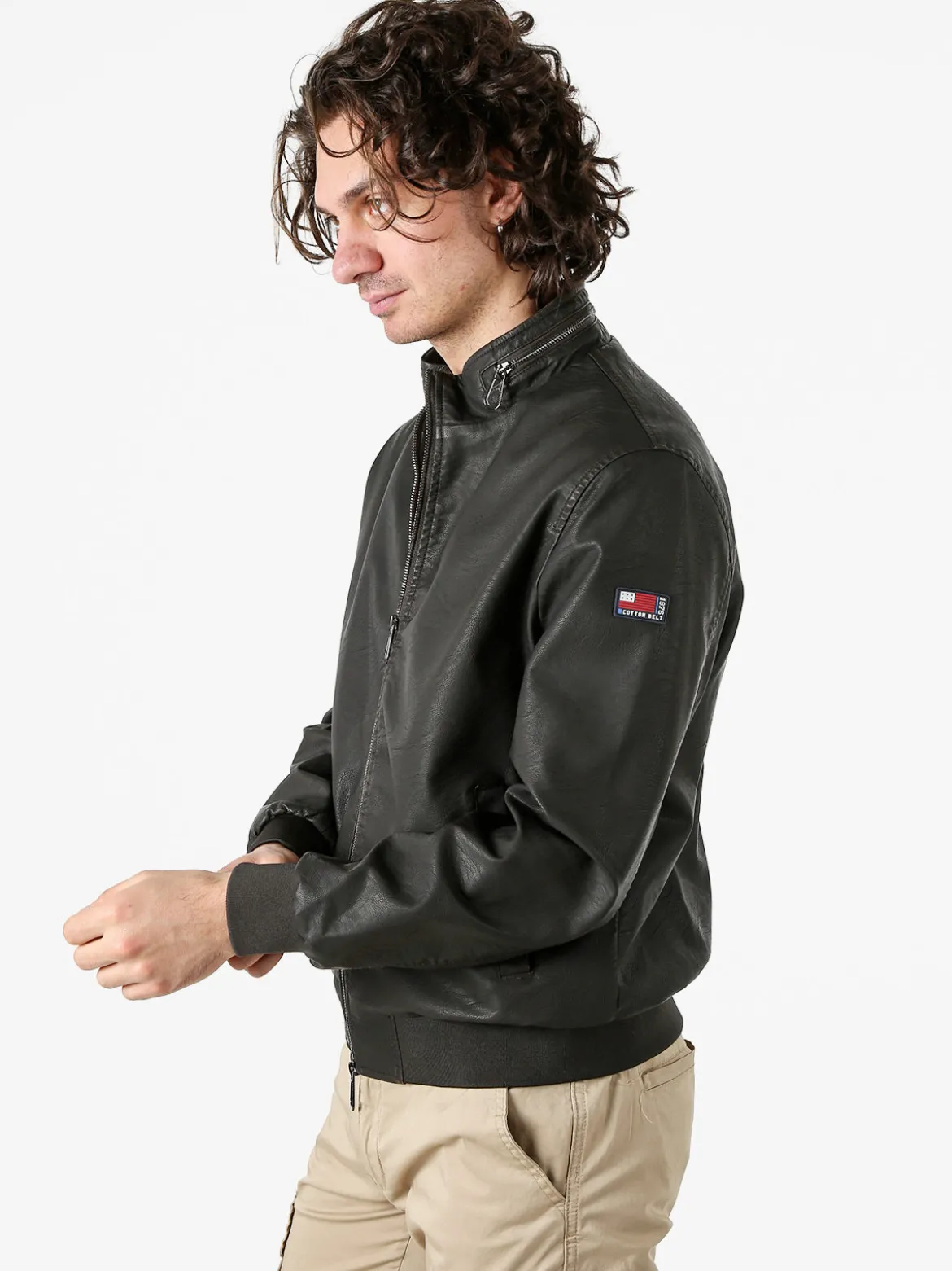 Cotton Belt Giacca in ecopelle da uomo con zip - moro