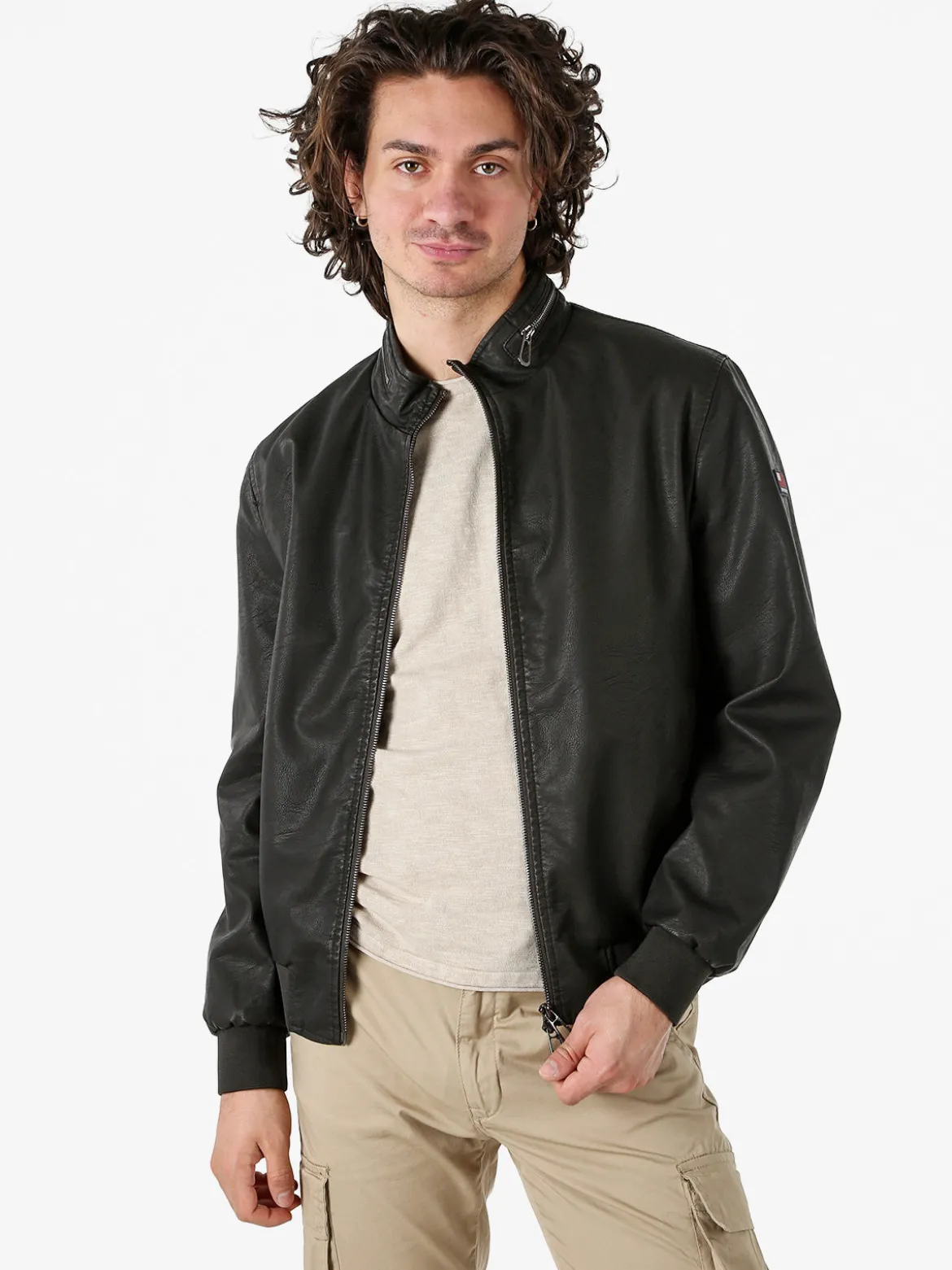 Cotton Belt Giacca in ecopelle da uomo con zip - moro