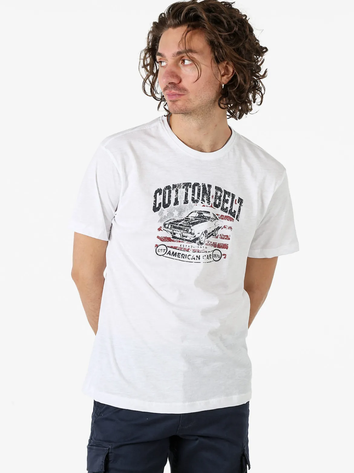 Cotton Belt T-shirt da uomo in cotone con stampa - bianco