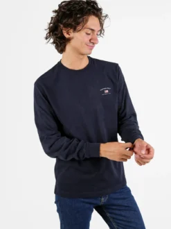 Cotton Belt T-shirt girocollo da uomo a maniche lunghe in cotone - blu scuro
