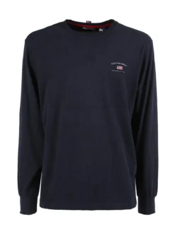 Cotton Belt T-shirt girocollo da uomo a maniche lunghe in cotone - blu scuro