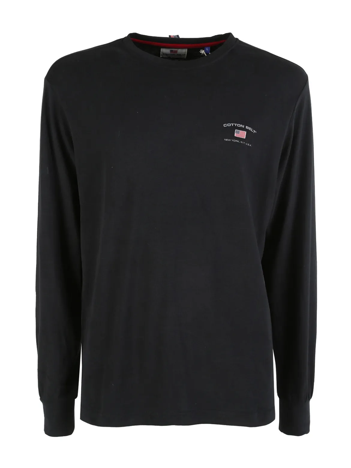 Cotton Belt T-shirt girocollo da uomo a maniche lunghe in cotone - nero