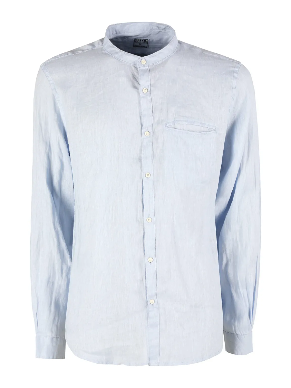 Coveri Collection Camicia in lino da uomo alla coreana con maniche lunghe