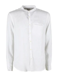 Coveri Collection Camicia in lino da uomo alla coreana con maniche lunghe