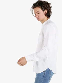 Coveri Collection Camicia in lino da uomo alla coreana con maniche lunghe
