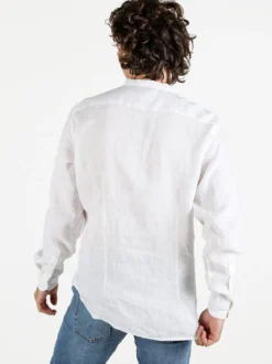 Coveri Collection Camicia in lino da uomo alla coreana con maniche lunghe