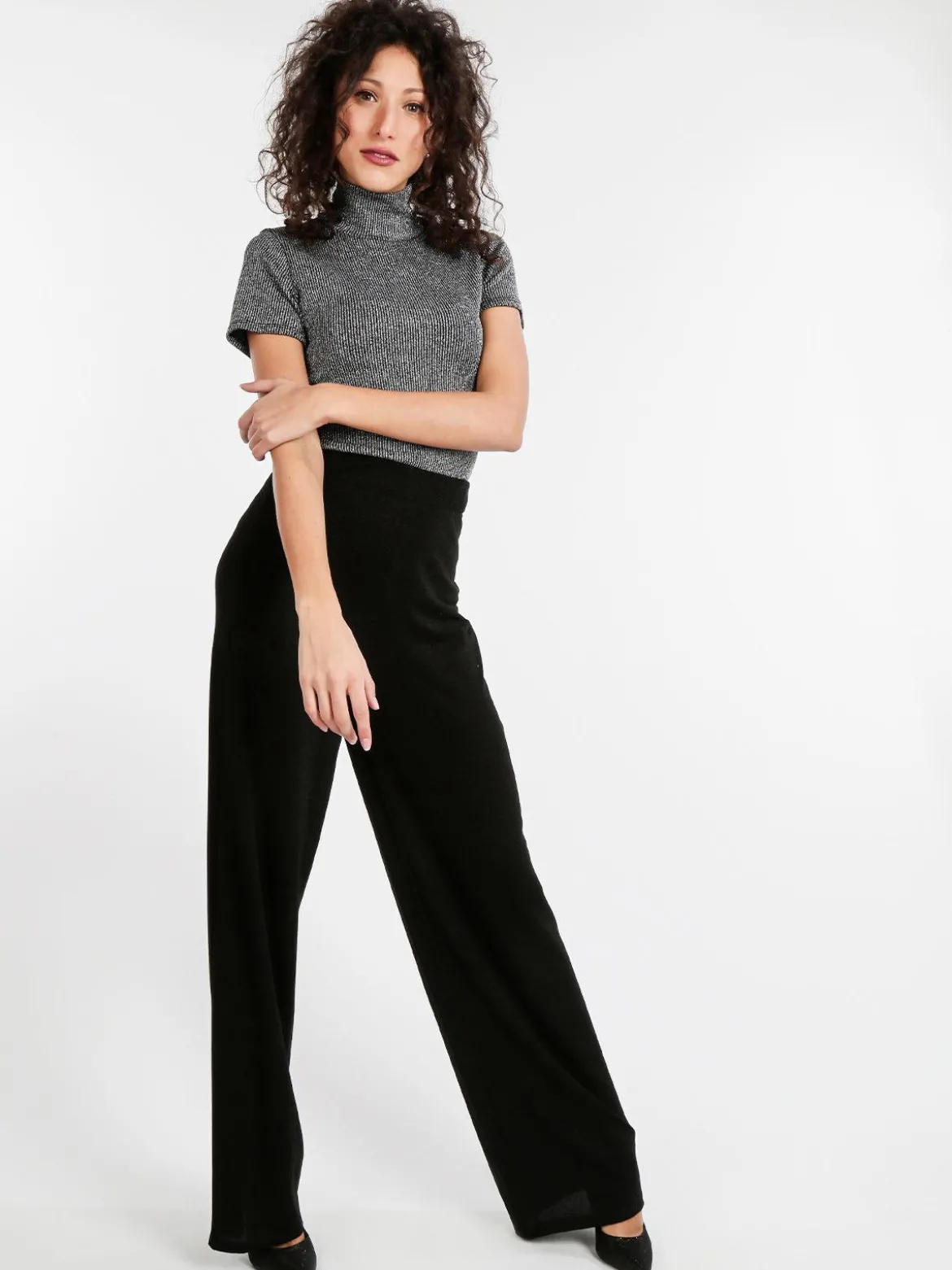 Coveri Collection Pantaloni eleganti a gamba larga con lurex