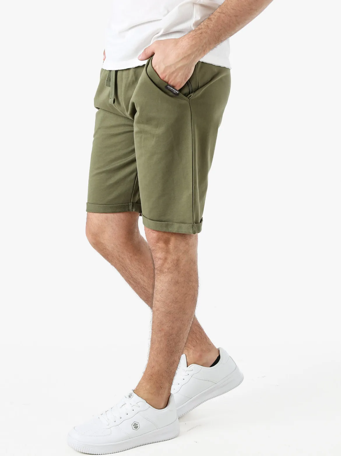 Coveri Moving Bermuda da uomo in cotone con coulisse e risvolti sul finale - militare